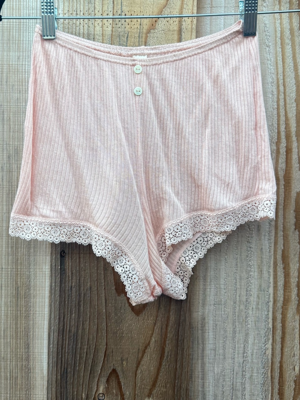 Victoria's Secret Pale Pink Ribbed Lace-Trim Sleep Shorts